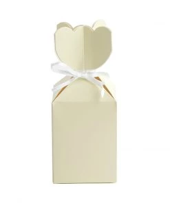 HIER_5310 Tabletop Decor 25 Pack | Ivory Floral Top Satin Ribbon Party Favor Candy Gift Boxes