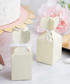 HIER_5310 Tabletop Decor 25 Pack | Ivory Floral Top Satin Ribbon Party Favor Candy Gift Boxes