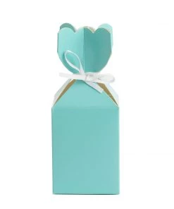 HIER_5310 Tabletop Decor 25 Pack | Turquoise Floral Top Satin Ribbon Party Favor Candy Gift Box