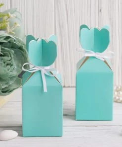 HIER_5310 Tabletop Decor 25 Pack | Turquoise Floral Top Satin Ribbon Party Favor Candy Gift Box