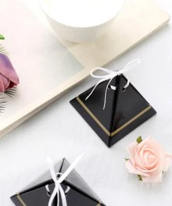 HIER_5310 Tabletop Decor 25 Pack | Black Pyramid Shaped Wedding Party Favor Candy Gift Boxes