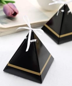 HIER_5310 Tabletop Decor 25 Pack | Black Pyramid Shaped Wedding Party Favor Candy Gift Boxes