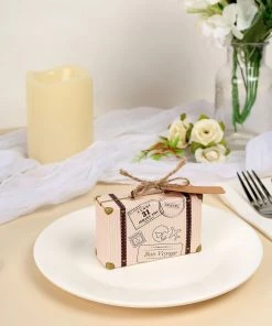 HIER_5310 24 Pack | Vintage Airplane Suitcase Wedding Party Favor Candy Gift Box Tabletop Decor
