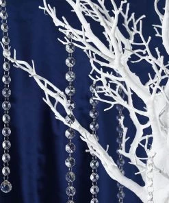 HIER_3610 30" White Glittered Manzanita Centerpiece Tree + 8 Acrylic Bead Chains