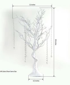 HIER_3610 30" White Glittered Manzanita Centerpiece Tree + 8 Acrylic Bead Chains 10 HIER_3610 30