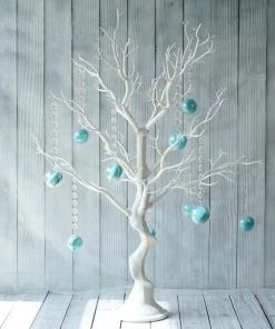 HIER_3610 30" White Glittered Manzanita Centerpiece Tree + 8 Acrylic Bead Chains 15 HIER_3610 30