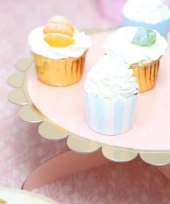 HIER_4130 13" 1-Tier Blush/Rose Gold Cardboard Cupcake Dessert Cake Stand Holder