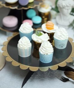 HIER_4130 Chargers & Centerpieces 13" 1-Tier Black/Gold Cardboard Cupcake Dessert Cake Stand Holder