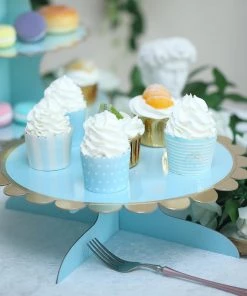 HIER_4100 13" 1-Tier Blue/Gold Cardboard Cupcake Dessert Cake Stand Holder Chargers & Centerpieces