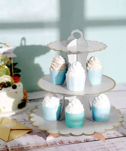 HIER_4130 13" 3-Tier Gold/White Cardboard Cupcake Dessert Stand Treat Tower Chargers & Centerpieces