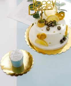 HIER_4130 Set Of 18 | 6", 8",10" Metallic Gold Scalloped Edge Round Cake Boards