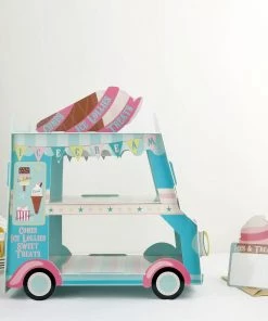 HIER_4130 16" 3-Tier Ice Cream Truck Cardboard Cupcake Dessert Stand Tower, Double Decker Disposable Treat Display