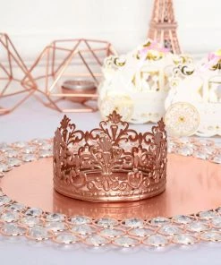 HIER_4200 2" Blush/Rose Gold Metal Princess Crown Cake Topper Wedding Cake Decor