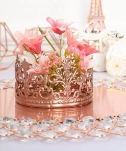 HIER_4200 2" Blush/Rose Gold Metal Princess Crown Cake Topper Wedding Cake Decor
