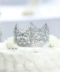 HIER_4200 2" Shiny Silver Metal Princess Crown Cake Topper, Wedding Cake Decor