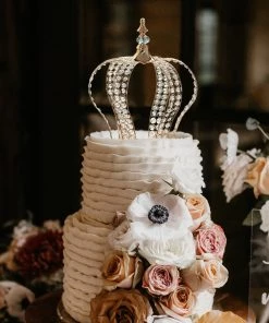 HIER_4200 Chargers & Centerpieces 16" Metallic Gold Crystal-Bead Royal Crown Cake Topper, Centerpiece