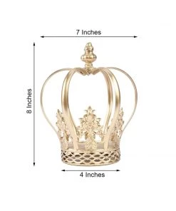 HIER_4200 8" Gold Metal Fleur-De-Lis Sides Royal Crown Cake Topper, Centerpiece Chargers & Centerpieces 12 HIER_4200 8