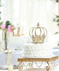 HIER_4200 8" Gold Metal Fleur-De-Lis Sides Royal Crown Cake Topper, Centerpiece Chargers & Centerpieces 14 HIER_4200 8