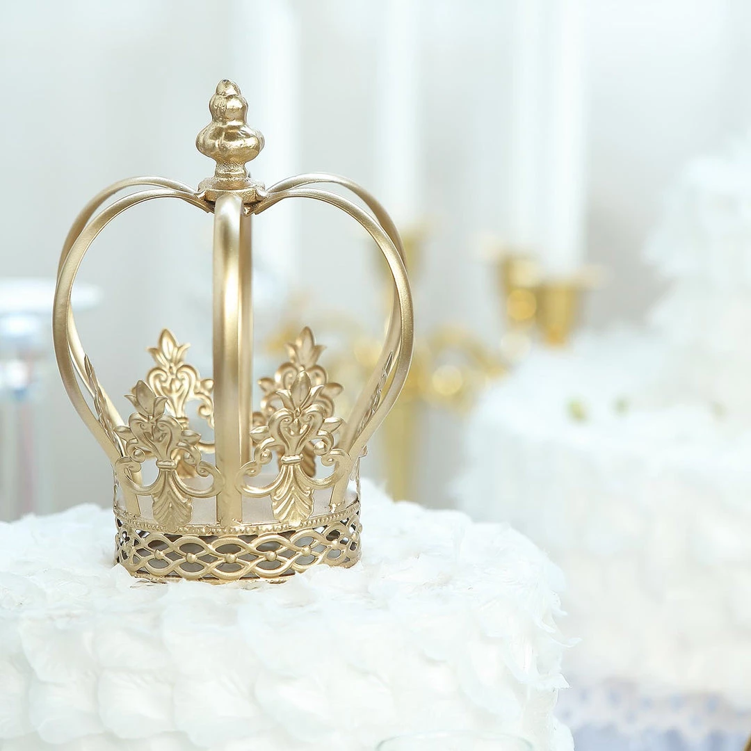 HIER_4200 8" Gold Metal Fleur-De-Lis Sides Royal Crown Cake Topper, Centerpiece Chargers & Centerpieces 6 HIER_4200 8" Gold Metal Fleur-De-Lis Sides Royal Crown Cake Topper, Centerpiece Chargers & Centerpieces