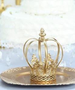 HIER_4200 8" Gold Metal Fleur-De-Lis Sides Royal Crown Cake Topper, Centerpiece Chargers & Centerpieces 16 HIER_4200 8