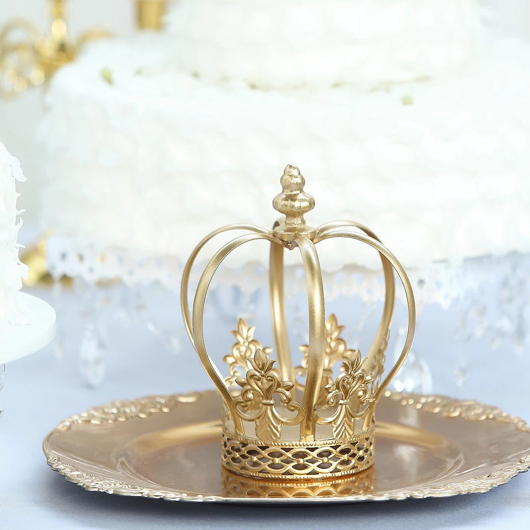 HIER_4200 8" Gold Metal Fleur-De-Lis Sides Royal Crown Cake Topper, Centerpiece Chargers & Centerpieces 7 HIER_4200 8" Gold Metal Fleur-De-Lis Sides Royal Crown Cake Topper, Centerpiece Chargers & Centerpieces