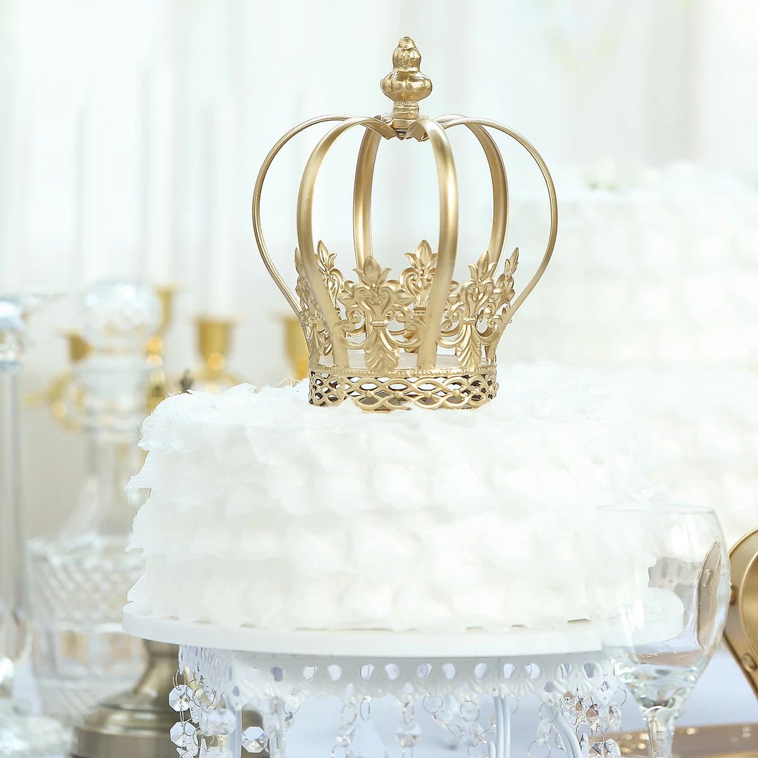 HIER_4200 8" Gold Metal Fleur-De-Lis Sides Royal Crown Cake Topper, Centerpiece Chargers & Centerpieces 1 HIER_4200 8" Gold Metal Fleur-De-Lis Sides Royal Crown Cake Topper, Centerpiece Chargers & Centerpieces