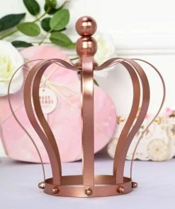 HIER_4200 9" Blush/Rose Gold Metal Royal Crown Cake Topper, Wedding Cake Decor Chargers & Centerpieces