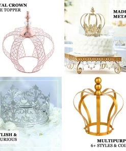 HIER_4200 8" Gold Metal Fleur-De-Lis Sides Royal Crown Cake Topper, Centerpiece Chargers & Centerpieces 13 HIER_4200 8