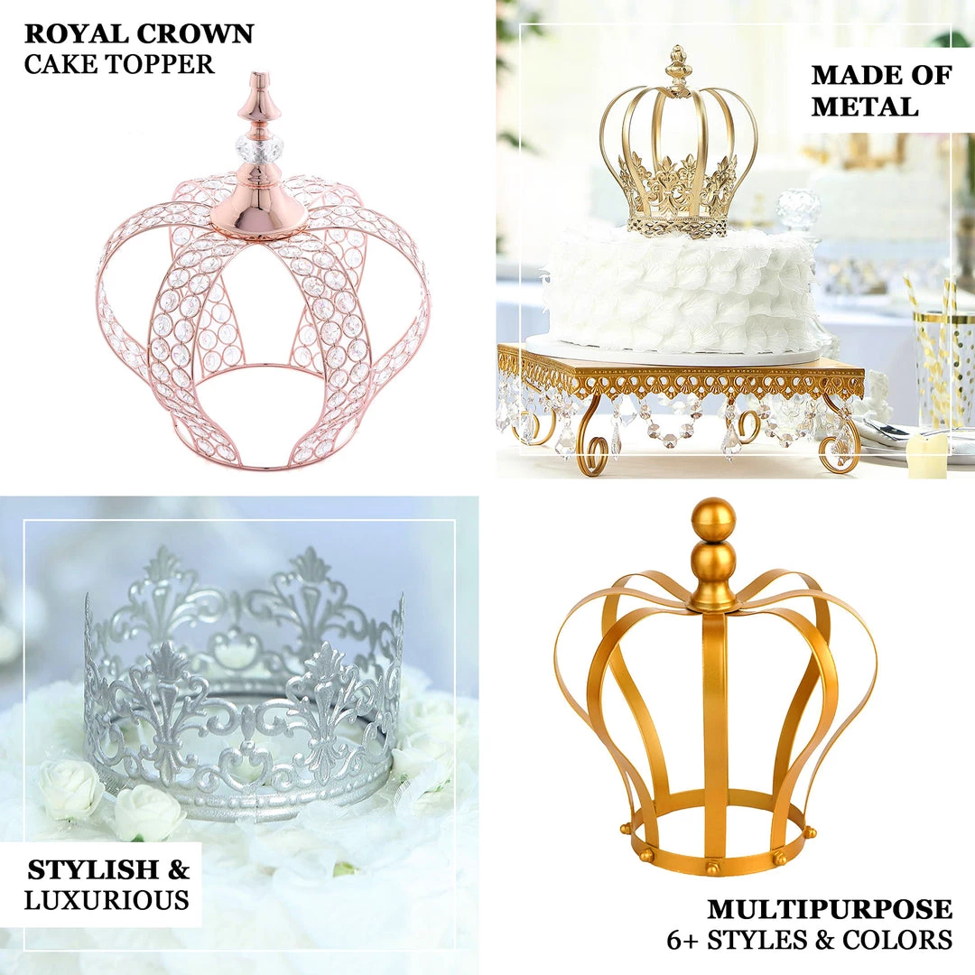 HIER_4200 8" Gold Metal Fleur-De-Lis Sides Royal Crown Cake Topper, Centerpiece Chargers & Centerpieces 4 HIER_4200 8" Gold Metal Fleur-De-Lis Sides Royal Crown Cake Topper, Centerpiece Chargers & Centerpieces