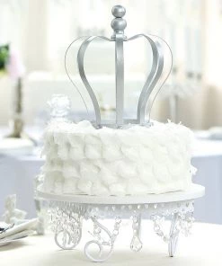 HIER_4200 Chargers & Centerpieces 9" Matte Silver Metal Royal Crown Cake Topper, Wedding Cake Decor