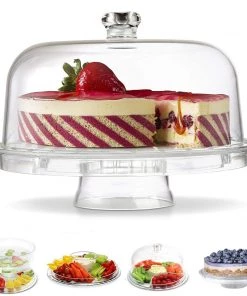 HIER_4120 12" Clear Acrylic Cake Plate Stand & Dome Lid, Multipurpose Serving Dish