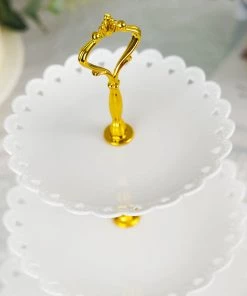 HIER_4120 13" 3-Tier Gold/White Wavy Round Edge Cupcake Stand, Dessert Holder Chargers & Centerpieces