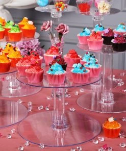 HIER_4100 Customized Clear Round Acrylic Cake Stand Plates, DIY Tiered Cupcake Stand Plates Chargers & Centerpieces