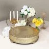 HIER_4110 Chargers & Centerpieces 22" Round Gold Embossed Cake Stand Riser, Matte Metal Cake Pedestal