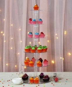 HIER_4120 Chargers & Centerpieces 33" 6-Tier Clear Acrylic Cupcake Tower Stand, Dessert Holder Display