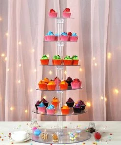 HIER_4120 33" 6-Tier XL Clear Acrylic Cupcake Tower Stand Dessert Holder Display Chargers & Centerpieces