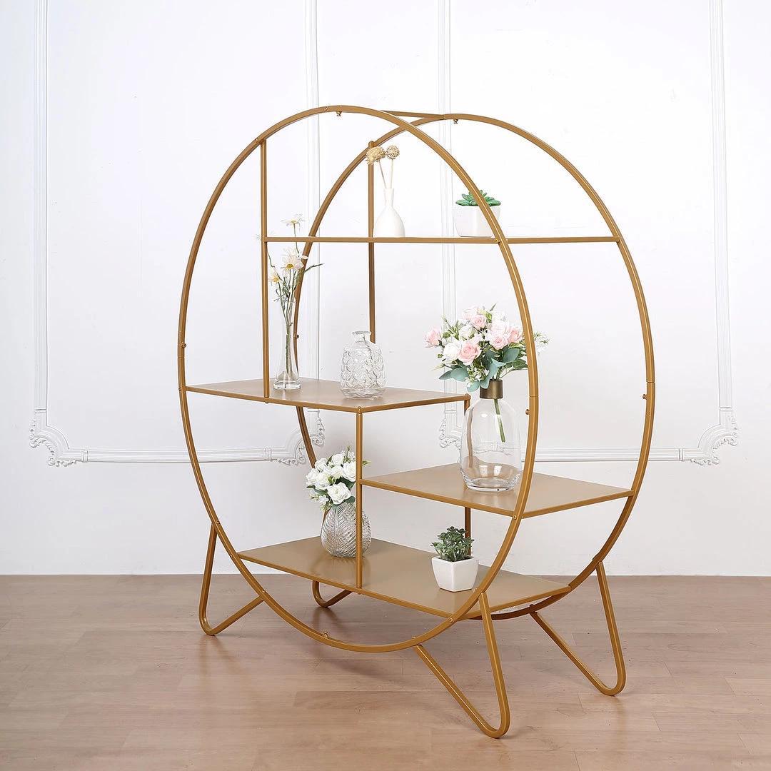 HIER_4110 4ft Large Gold Metal Round Cake Dessert Display Stand, Wedding Arch Backdrop, Balloons Rack, Modern Bookcase Chargers & Centerpieces 4 HIER_4110 4ft Large Gold Metal Round Cake Dessert Display Stand, Wedding Arch Backdrop, Balloons Rack, Modern Bookcase Chargers & Centerpieces