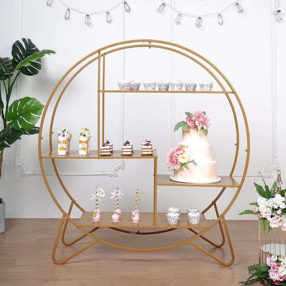 HIER_4110 4ft Large Gold Metal Round Cake Dessert Display Stand, Wedding Arch Backdrop, Balloons Rack, Modern Bookcase Chargers & Centerpieces 11 HIER_4110 4ft Large Gold Metal Round Cake Dessert Display Stand, Wedding Arch Backdrop, Balloons Rack, Modern Bookcase Chargers & Centerpieces