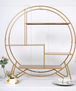 HIER_4110 4ft Large Gold Metal Round Cake Dessert Display Stand, Wedding Arch Backdrop, Balloons Rack, Modern Bookcase Chargers & Centerpieces 17 HIER_4110 4ft Large Gold Metal Round Cake Dessert Display Stand, Wedding Arch Backdrop, Balloons Rack, Modern Bookcase Chargers & Centerpieces