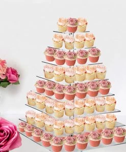 HIER_4120 29" Heavy Duty Acrylic Square 8-Tier Cake Stand, Dessert Display Cupcake Holder Chargers & Centerpieces