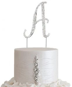 HIER_4200 2.5" Silver Rhinestone Monogram Letter Cake Topper, Letters A - Z