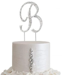 HIER_4200 2.5" Silver Rhinestone Monogram Letter Cake Topper, Letters A - Z
