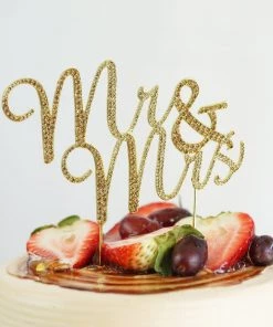 HIER_4200 8" Gold Rhinestone Monogram Mr & Mrs Cake Topper Wedding Banner