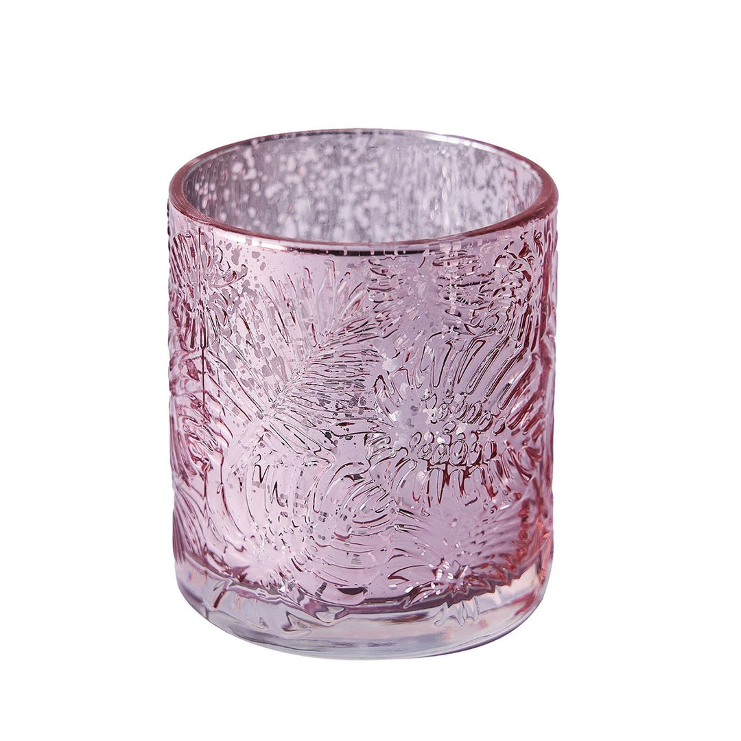 HIER_4320 6 Pack | Blush/Rose Gold Mercury Glass Candle Holders, Votive Tealight Holders With Palm Leaf Design 13 HIER_4320 6 Pack | Blush/Rose Gold Mercury Glass Candle Holders, Votive Tealight Holders With Palm Leaf Design