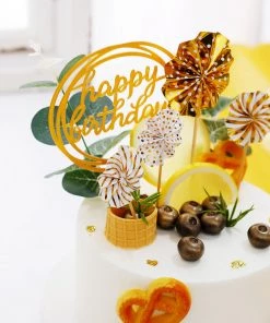 HIER_4200 Chargers & Centerpieces 6 Pcs | Gold/White Happy Birthday Cake Topper, 4 Mini Paper Fans & Gold Confetti Balloon Decor 20 HIER_4200 Chargers & Centerpieces 6 Pcs | Gold/White Happy Birthday Cake Topper, 4 Mini Paper Fans & Gold Confetti Balloon Decor