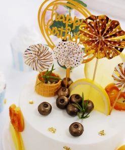 HIER_4200 Chargers & Centerpieces 6 Pcs | Gold/White Happy Birthday Cake Topper, 4 Mini Paper Fans & Gold Confetti Balloon Decor 24 HIER_4200 Chargers & Centerpieces 6 Pcs | Gold/White Happy Birthday Cake Topper, 4 Mini Paper Fans & Gold Confetti Balloon Decor