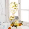 HIER_4200 6 Pcs | Silver/Gold Happy Birthday Cake Topper, 4 Mini Paper Fans & Gold Confetti Balloon Decor