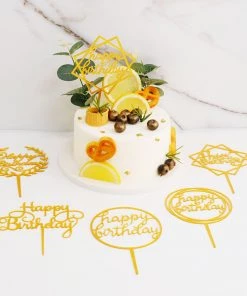 HIER_4200 Chargers & Centerpieces 6 Pack | Gold Acrylic Happy Birthday Cake Toppers, Party Decoration Supplies - Assorted Styles