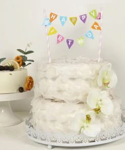 HIER_4200 Multi-Color Happy Birthday Bunting Garland Cake Topper, Cake Banner Sign With Lavender Straws