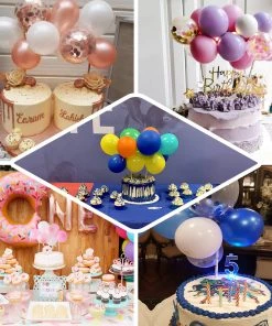 HIER_4200 11 Pcs | Balloon Garland Cloud Cake Topper, Mini Cake Decorations - Light Blue, Royal Blue & Silver